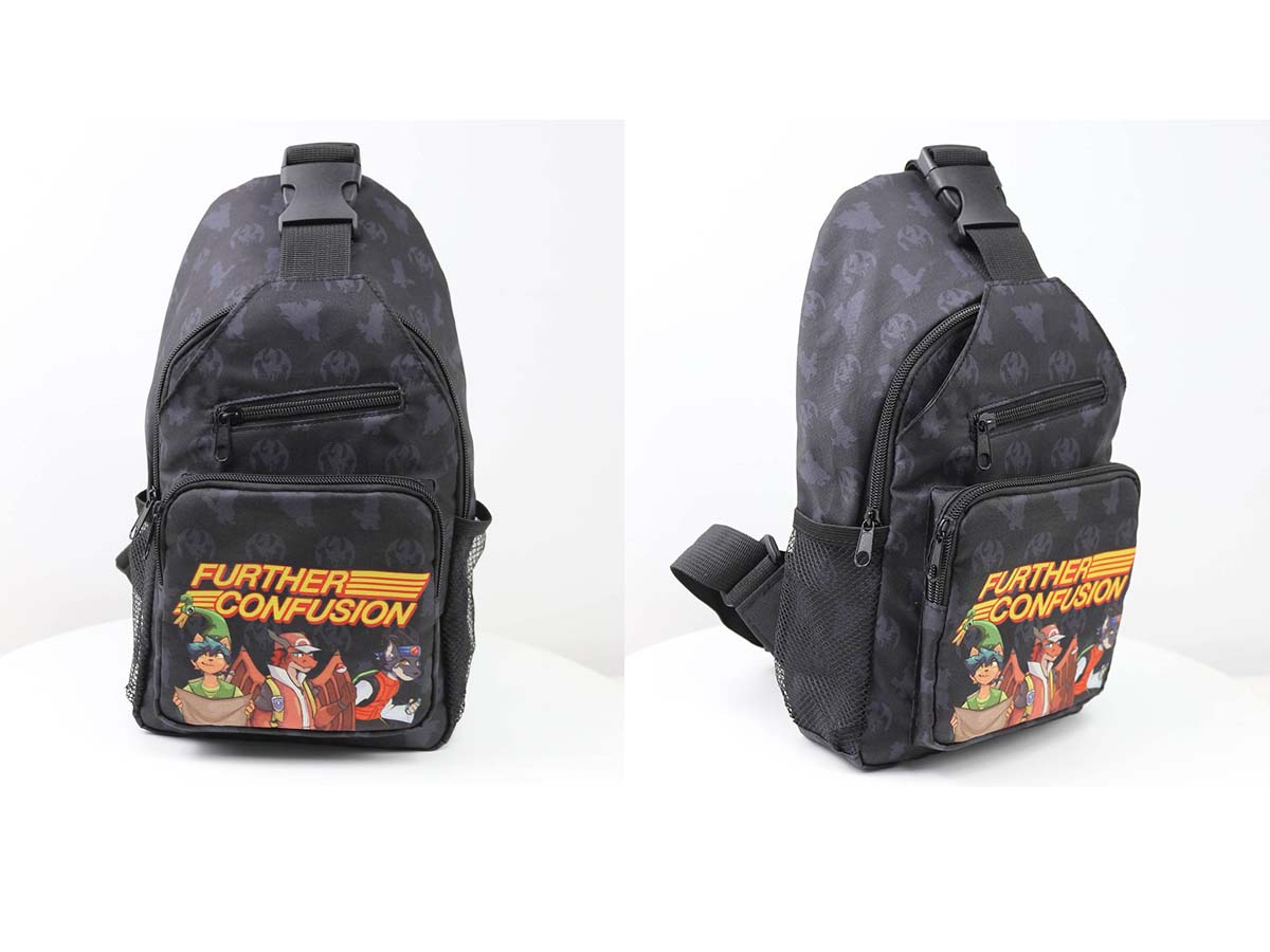 Custom shoulder bag with brand logo and patterned fabric