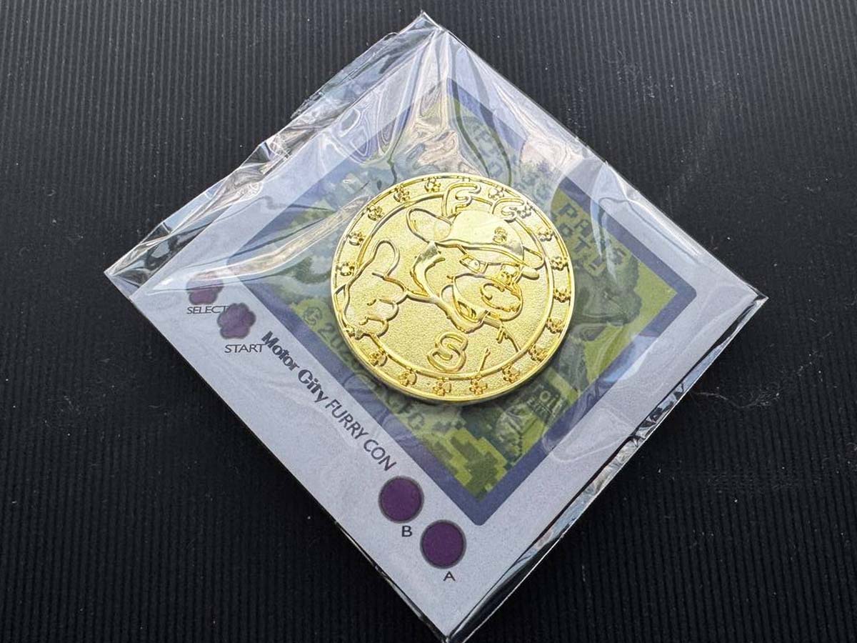 Custom shiny gold enamel pin with custom branded logo backing design